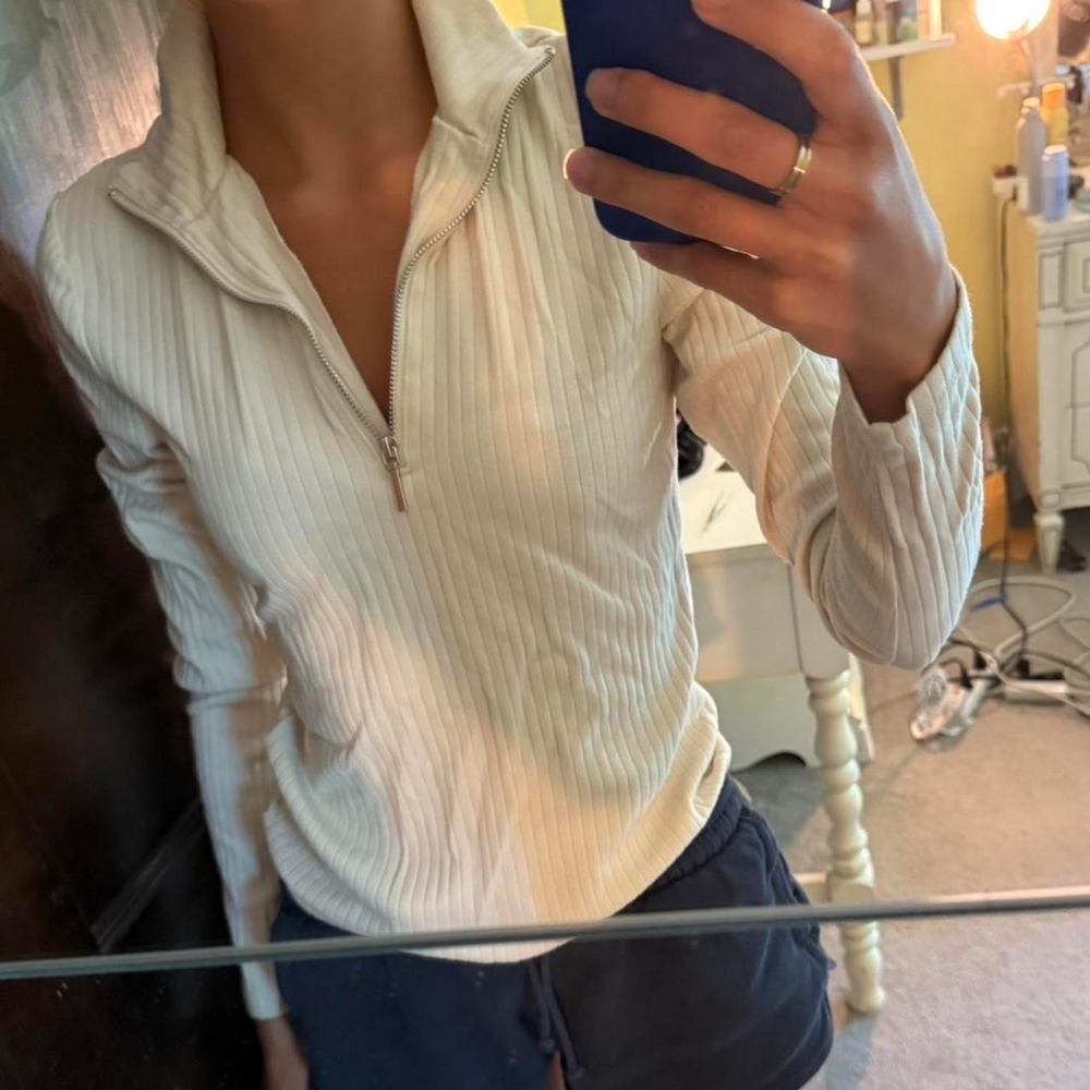 gap cream quarter zip ribbed longsleeve